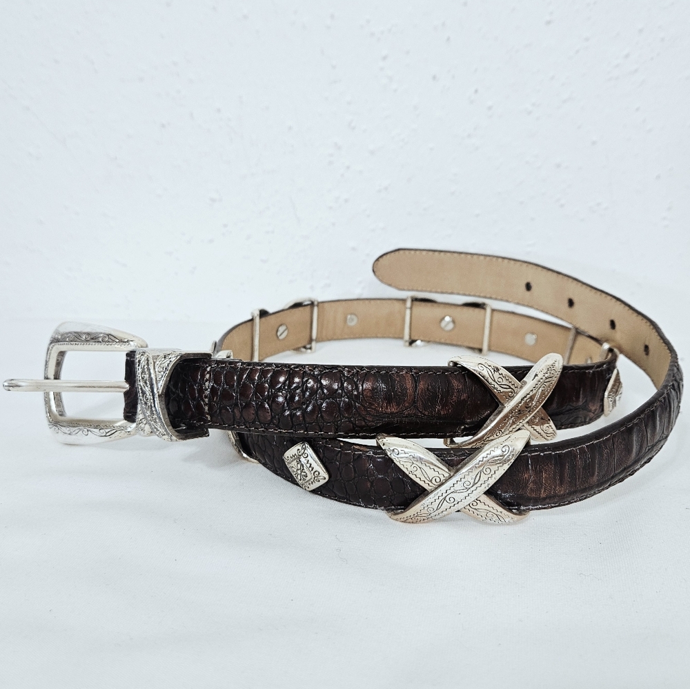 Brighton Rich Brown Leather Belt with Silver Details - Picture 10 of 10